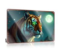 LOP Letrero de estaño decorativo con diseño de tigre nocturno bajo el cielo iluminado por la luna, divertido letrero de estaño para habitación (20 x 30 cm)