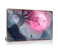 LOP Letrero de estaño divertido para decoración de bar, viaje iluminado por la luna: una figura solitaria bajo un árbol gigante, decoración del hogar, bar, cueva (20 x 30 cm)