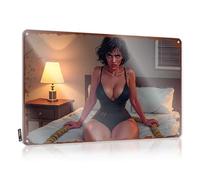 LOP Letrero de estaño para decoración nocturna de seducción: una mujer en lencería negra en la cama con cuerda, letrero de estaño divertido para decoración de bar, decoración del hogar para hombres