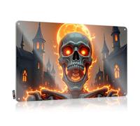 LOP Letrero de estaño para garaje, diseño de calavera ardiente emergiendo de un castillo embrujado, letrero de estaño de Mancave y decoración divertida para la casa (20 x 30 cm)