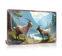 LOP Letrero de lata con texto en inglés "Mountain Majesty: A Serene Scene With Two Majestic Goats" - Letrero de lata divertido con alcohol, decoración de bar deportivo (20 x 30 cm)