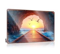 LOP Letrero de metal para adultos con texto en inglés "For Man Cave Boardwalk to a Sunset Over The Ocean Through A Roc", para decoración de estaño (30 x 40 cm)