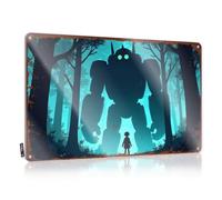 LOP Letrero de metal para decoración de pared con texto en inglés "Encuentro silencioso: un niño se encuentra con un gigante en el bosque" (20 x 30 cm)