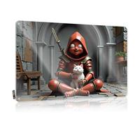 LOP Letrero de metal para decoración vintage de aventurero en armadura roja con gato blanco compañero letrero de lata para puerta de dormitorio, señal de límite de cerveza (20 x 30 cm)