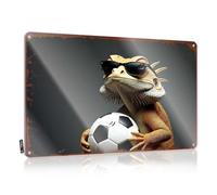 LOP Letrero de metal para decoración vintage de lagarto frío con sombras y balón de fútbol, letrero de lata para puerta de dormitorio, señal de límite de cerveza (30 x 40 cm)