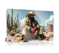 LOP Letrero de metal para decoración vintage de vaquero del desierto con abrigo bronceado y guantes rojos, letrero de lata para puerta de dormitorio, señal de límite de cerveza (20 x 30 cm)