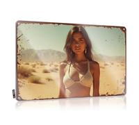 LOP Letrero de metal para decoración vintage del desierto Elegancia: una mujer en un bikini entre dunas de arena, letrero de estaño para puerta de dormitorio, señal de límite de cerveza (20 x 30 cm)