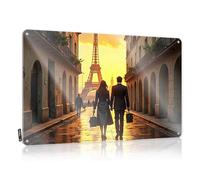 LOP Letrero de metal vintage divertido romántico con puesta de sol en París: un viaje de pareja cerca del Eiff, letrero de estaño para adultos, para hombre, cueva, para habitación de niños (30 x 40 cm