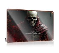 LOP Letrero decorativo de estaño con calavera guerrero con espada: fantasía oscura, letrero divertido para habitación (30 x 40 cm)