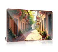LOP Letrero decorativo de estaño con diseño de calle europea con cestas de flores colgantes, divertido letrero de estaño, decoración del hogar para hombres (30 x 40 cm)
