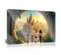 LOP Letrero decorativo de estaño para puerta de dormitorio, aventura familiar, explorando el castillo encantado (30 x 40 cm)