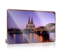 LOP Letrero divertido para patio, crepúsculo, serenidad: un puente sobre aguas reflectantes con gótico, letrero de lata para garaje, decoración para cueva de hombre (30 x 40 cm)