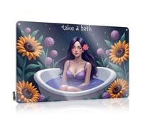 LOP Letrero para puerta de dormitorio, baño relajante con girasoles y flores moradas, letrero divertido para decoración de bar, letreros sarcásticos (20 x 30 cm)