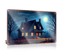 LOP Letreros de hojalata con texto en inglés "A Cozy Cottage Under A Full Moonlit Sky" (20 x 30 cm)