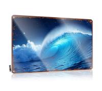 LOP Letreros de lata para bar susurrando olas: un abrazo sereno del océano bajo el cielo nocturno, letrero de lata divertido letrero de metal para decoración vintage (20 x 30 cm)