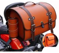 LOPAMCGH Baul Moto para Triumph Speed Twin 1200 Street Bike, Top Case Moto 33L Impermeable, Bolsa Vintage Cuero PU, Multifuncional, Bolsa Herramienta Motocicleta Gran Capacidad Bolsa,B Brown＋Coffee