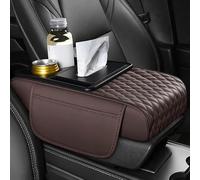 LOPAMCGH Cojín Reposabrazos Coche para Peugeot Partner Rcz Rifter Traveller, Funda Consola Central en Cuero PU con Portavasos y Bolsillos Laterales, Universal Accesorio Interior Automóvil,D Coffee