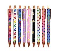 Lopenle 9 bolígrafos brillantes con purpurina y diseño de corazón de metal con margaritas y flores, bolígrafo de impresión de labios, tinta negra, bonito para mujeres, niñas, señoras, escuela, fiesta, oficina, cumpleaños