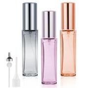 LOPHE Atomizadores de perfume recargables, mini botellas de perfume de vidrio transparente, atomizador portátil de niebla fina para viajes de negocios, 10 ml, 3 piezas de colores mezclados