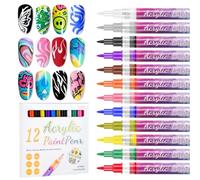 LOPHE Bolígrafo de Uñas Nail Art 3D, 12 Colores Nail Art Markers 0,7 MM,Plumín de Punto Graffiti,Dotting Point Liner Pens para Decoración Uñas,Secado Rápido,DIY Regalo para Festival Navidad Halloween