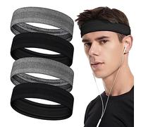 LOPHE Diadema Deportiva Ancha, 4pcs Diadema Sport Hombre Y Mujer Negra y Gris, Diadema Deportiva Elástica, Ideal para Deportes, Ciclismo, Tenis, Yoga, Gimnasia y Atletismo
