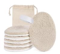 LOPHE Discos Desmaquillantes Reutilizables, 6p Almohadillas Desmaquillantes | 6 Pcs Almohadillas de Limpieza Lavable y 1 Bolsa, Natural Fiber, Doble Cara Suave, Limpieza Facial Para Todo Tipo De Piel