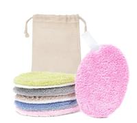 LOPHE Discos Desmaquillantes Reutilizables, 6p Almohadillas Desmaquillantes | 6 Pcs Almohadillas de Limpieza Lavable y 1 Bolsa, Natural Fiber, Doble Cara Suave, Limpieza Facial Para Todo Tipo De Piel