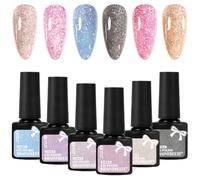 LOPHE Esmaltes Semipermanentes Brillantina, 6 Colores Esmalte de uñas Purpurina, Pintauñas en Gel UV LED, Efecto de Lentejuelas Láser, Brillante Duradero para Casa y Salón de Manicura DIY (6 * 7ML-B)