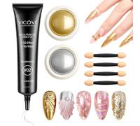 LOPHE Gel Solido 3d Para Uñas 15g, 2 Cajas Polvo Cromado para Uñas, 5d Gel Decorazione Unghie con Color Oro/Plata Polvo Uñas Súper Adhesivo, Para DecoracióN De Nail Art DIY Efecto Espejo Uñas (7 en 1)