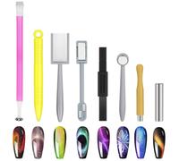 LOPHE Imán de Ojo de Gato, 8 Pcs Kit Juego de Imánes de Ojo de Gato, Fáciles de Usar Imanes para Uñas de Ojo de Gato, Herramientas Multifuncional Nail Art Magnet Tool, Esmalte de Gel UV Palos Imán