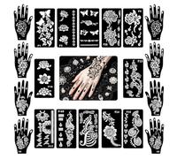 LOPHE Kit Plantillas para Tatuaje Temporal Adulto, 20 Hojas Plantillas de Tatuaje Tattoo, 12 Pequeño + 4 pares Manos, No Tóxico, Tatuajes Personalizados Hechos en Casa para Fiestas, Carnaval, Pascua