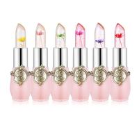 LOPHE Labial Flor, 6pcs Lapiz Labial Cambio de Color, Transparente Pintalabios Que Cambia de Color Acabado Brillante Larga Duracion Hidratante para Cumpleaños Navidad Regalo de San Valentín