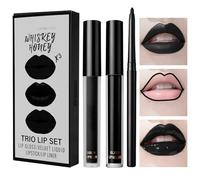 LOPHE Negro Líquido Pintalabios, 3 en 1 Juego de Lápiz Labial Líquido, Delineador de Labios + Labial Líquida + Lip Oil, Maquillaje de Labios con Acabado Mate y Brillo para Fiestas, Máscaras, Halloween