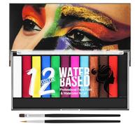 LOPHE Pintacaras Infantil, 12 Colores Pintura Cara Niños Hipoalergenica con 2 Pinceles, No Tóxica Neon Pintura Facial, Pintura Corporal para Maquillaje Infantil, Halloween Festival Carnaval