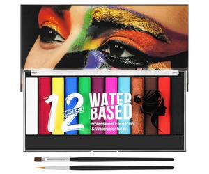 LOPHE Pintacaras Infantil, 12 Colores Pintura Cara Niños Hipoalergenica con 2 Pinceles, No Tóxica Neon Pintura Facial, Pintura Corporal para Maquillaje Infantil, Halloween Festival Carnaval