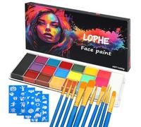 LOPHE Pintura Cara Niños, 20 Colores Kit de Pintura Facial y Corporales Profesional, Pintacaras Infantil Hipoalergénico con Pinceles y Plantillas, Pinturas Cara Lavable para Halloween,Carnaval Fiestas