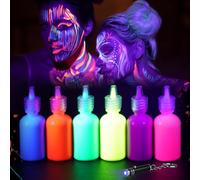 LOPHE Pintura Facial Niños, 6*30ml Pintacaras Infantil Kit, Pintura Neon Cara con Lámpara UV, Pinturas Fluorescentes Cara y Corporal, Hipoalergénico, Maquillaje UV Halloween Festival (Conjunto A)