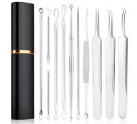 LOPHE Puntos Negros Kit, 10 Pcs Herramientas para Eliminar Espinillas, Extractor de Puntos Inoxidable, Removedor de Comedones, Blackhead Remover, Extracción de Acné Profesional con Pinzas (Plata)