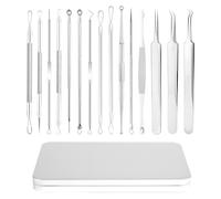 LOPHE Puntos Negros Kit, 15 Piezas Herramientas para Eliminar Espinillas, Extractor de Puntos Inoxidable, Removedor de Comedones, Blackhead Remover, Extracción de Acné Profesional con Pinzas (Plata)
