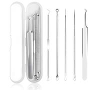 LOPHE Puntos Negros Kit, 5 en 1 Herramientas para Eliminar Espinillas, Extractor de Puntos Inoxidable, Removedor de Comedones, Blackhead Remover, Extracción de Acné Profesional con Pinzas (Plata)