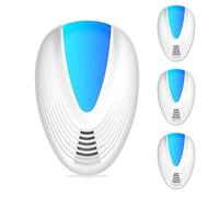 LOPHE Repelente Ultrasónico de Plagas, 4pcs Electrónico Repelente Mosquitos Insectos, Enchufe, Fácil de Usar, Ultrasonidos Cucarachas Profesional, Control de Plagas en Interiores (Azul-Redondo)
