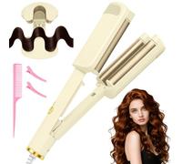 LOPHE Rizador Pelo Ondas, 32 MM Plancha Ondas Profesional, Ondulador de Cerámica de U, Rizador Francés con 4 Temperaturas Ajustables, Hair Curler para Principiantes y Todo Tipo de Cabello(Albaricoque)