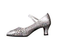 LOPILY Almohadilla Zapatos Grandes Heel Square Dance Shoes Soft Modern Low Heeled Ballroom Dance Shoes (Silver, 38)