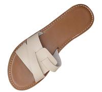 LOPILY Babuchas Mujer Invierno tipo chanclas con diseño de patchwork y punta de, cómodas sandalias planas para vacaciones de verano. (White, 35)