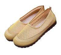 LOPILY Bailarinas Doradas Niña con diseño Retro Mori de Cuero con Bloqueo de Color para Mujer, Zapatos Casuales con y Huecos para Primavera y Verano. (Yellow, 35)
