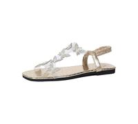 LOPILY Bambas Mujer playa para mujer, zapatillas casuales huecas, zapatos planos, sandalias con, punta cuadrada, sandalias de playa elásticas de una tira (Gold, 38)
