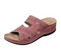 LOPILY Bambas Mujer Vestir para mujer Sandalias planas anchas para mujer con soporte de Cuña y chanclas Sandalias casuales en sintética y cuero Punta abierta Primavera Verano y (Red, 36)