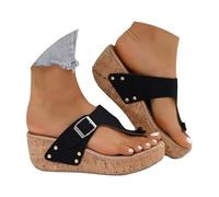 LOPILY Bambas Rojas Mujer de cuña cómodas para Mujer, con de Verano, cuñas de Corcho, tacón de Alpargata, Zapatos de Cuero con Tiras (Black, 41)