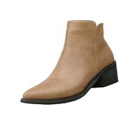 LOPILY Bota Mujer Azul punta puntiaguda, color liso, cremallera lateral, tacón grueso, botas, botas de media con tacón para mujer (Khaki, 38)