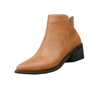 LOPILY Bota Mujer Azul punta puntiaguda, color liso, cremallera lateral, tacón grueso, botas, botas de media con tacón para mujer (Brown, 38)
